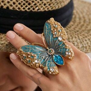 Gold and Blue Butterfly Statement Ring